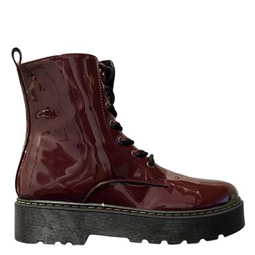 GJK LDS CHUNKY 7 EYE ZIP TIE BOOT - BURGUNDY PATENT